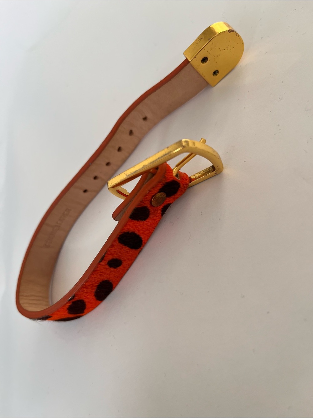 Rustic Cuff Orange and Black Spotted Bracelet with Gold Buckle